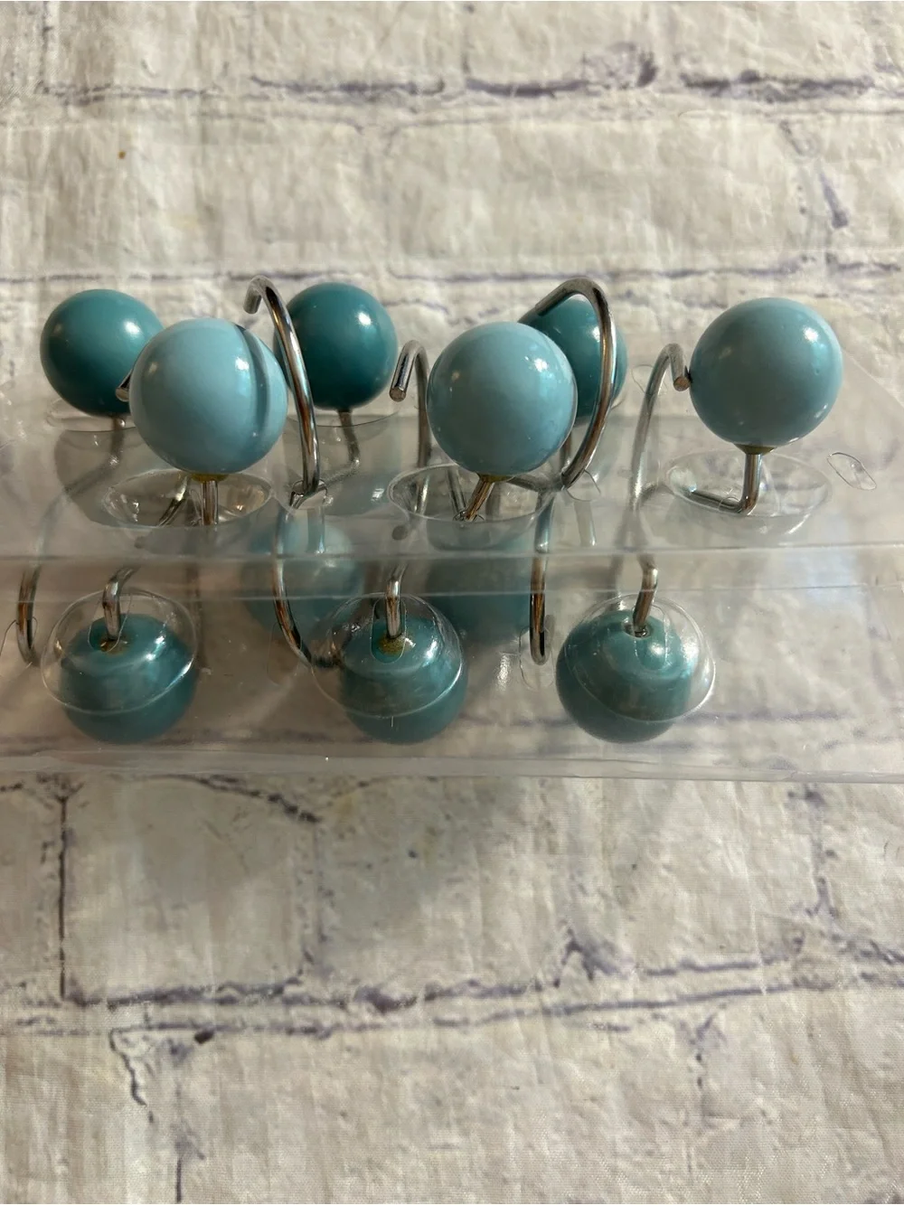 LIGHT AND MEDIUM BLUE BALLS SHAPED SILVER TONE METAL HOOKS  SHOWER CURTAINS (11)